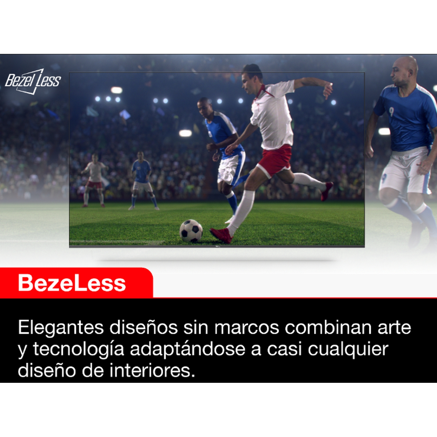 Partido de fútbol en pantalla de TV, con etiqueta "BezeLess" en la esquina.