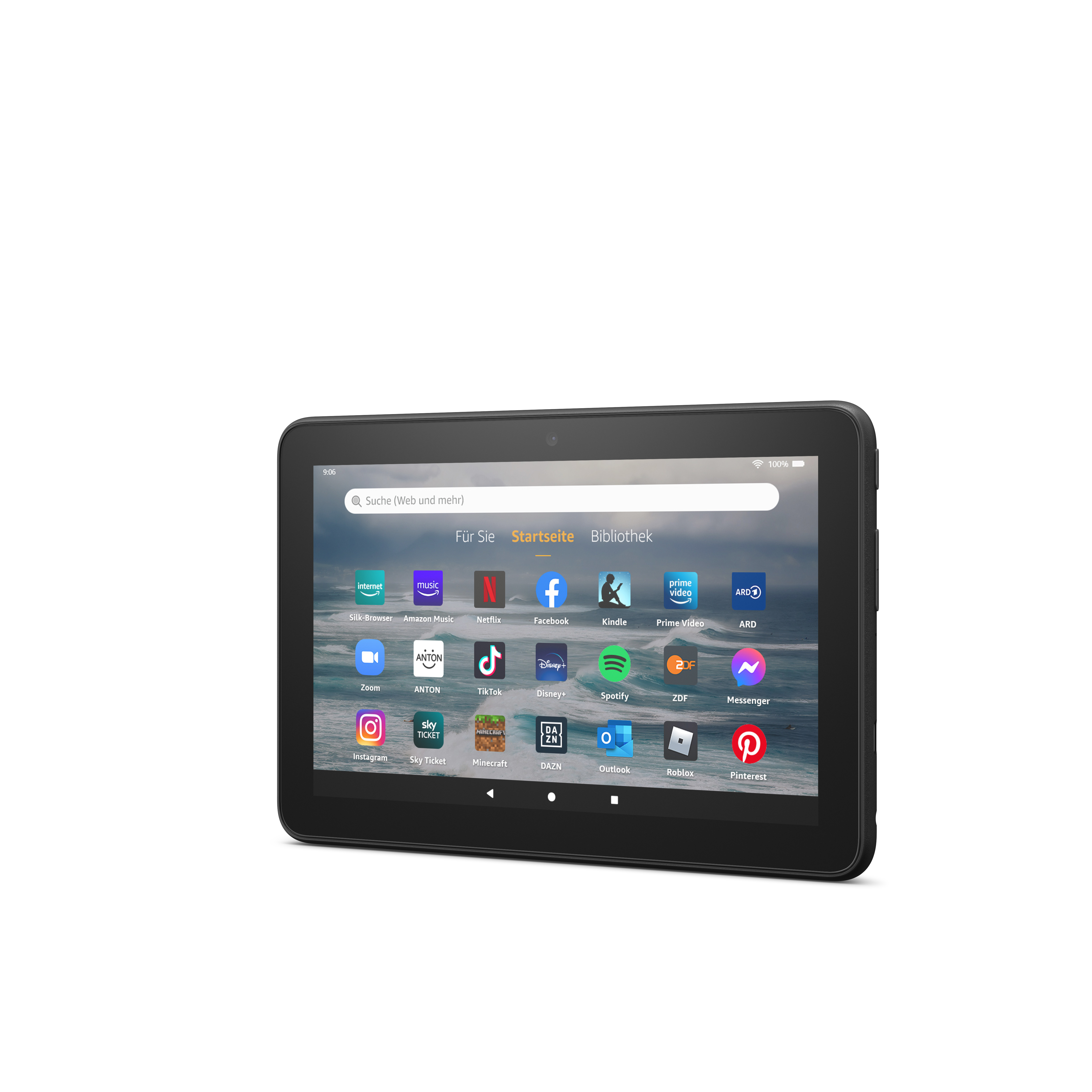 Ein schwarzes Tablet, das eine Website-Oberfläche anzeigt.