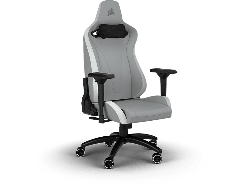 CORSAIR TC200 Gaming-Stuhl aus Kunstleder – Standard Fit, Hellgrau/Weiß Gaming Stuhl, Hellgrau/Weiß