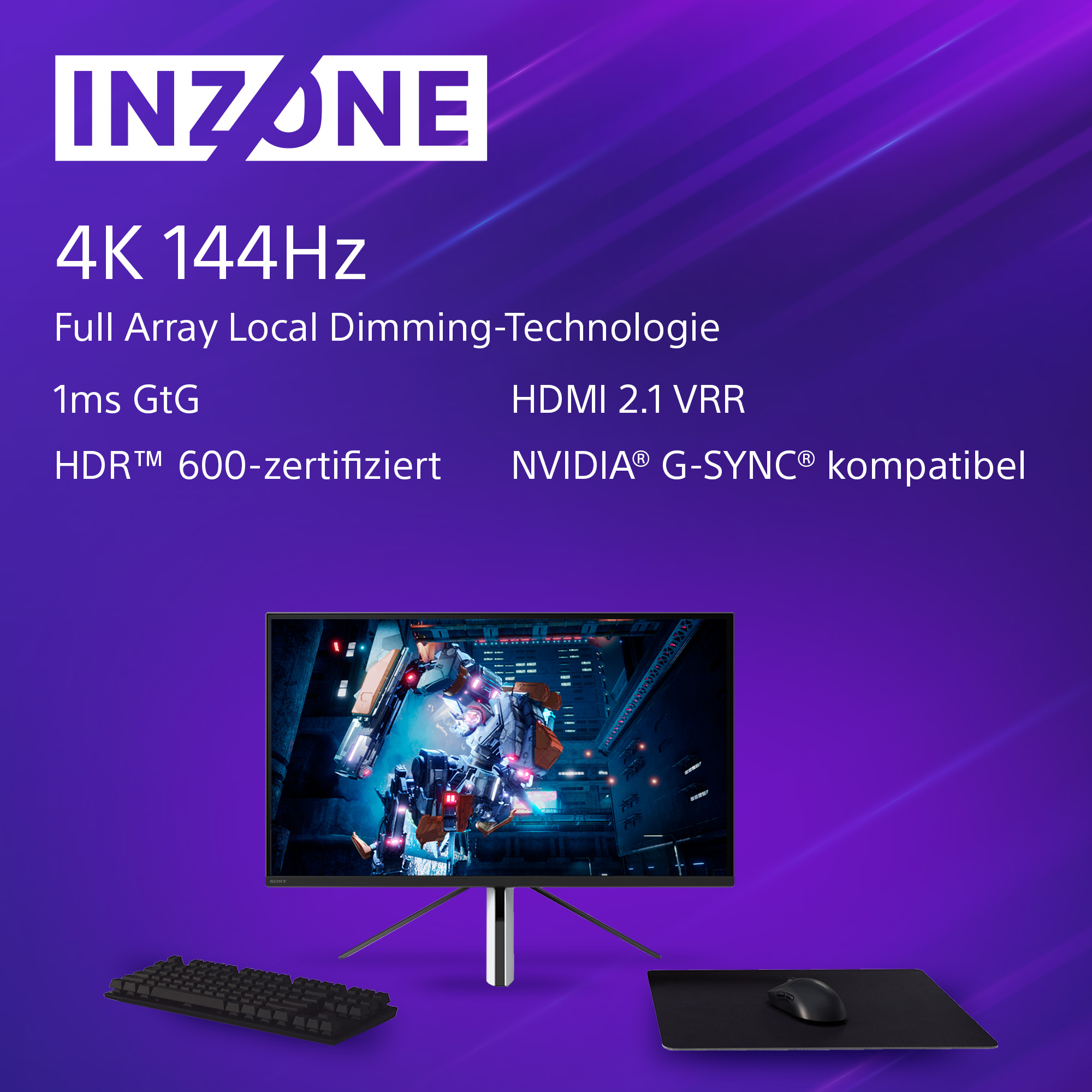SONY -Ausstellungsstück- INZONE M9 | 27 Zoll 4K HDR Gaming-Monitor mit 144 Hz, IPS 1 ms und NVIDIA® G-SYNC® Kompatibilität 27 Zoll Monitor, UHD 4K, 1 ms Reaktionszeit, 600 cd/m², 120 Hz, Schwarz/Weiß