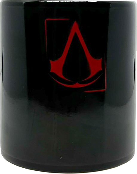 Fekete Assassin's Creed bögre piros logóval.