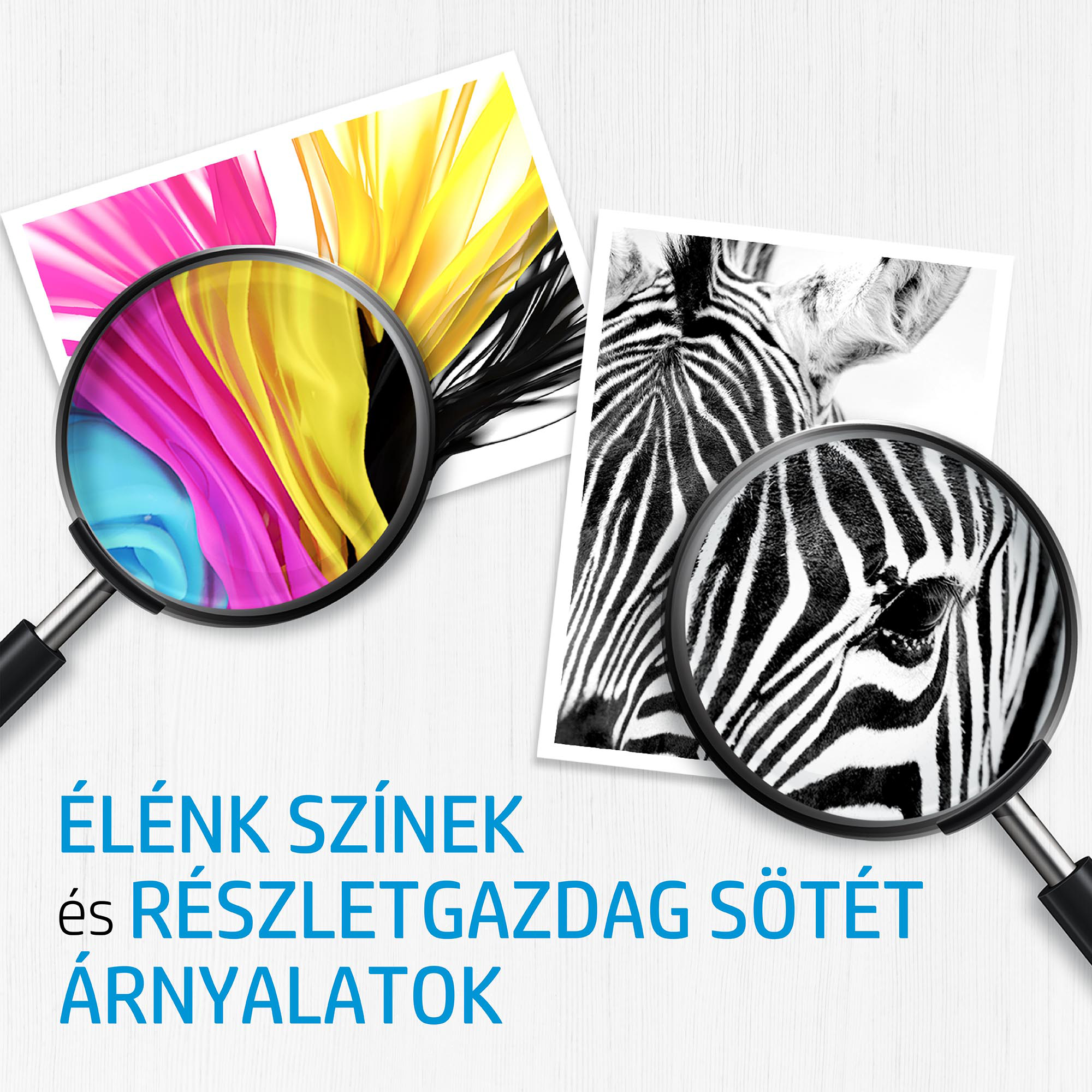 Nagyítók színes képeken. Szöveg alul.