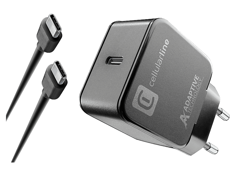 Cargador - CellularLine Kit, USB-C, Universal, Protección contra sobrecargas y cortacircuitos, Negro
