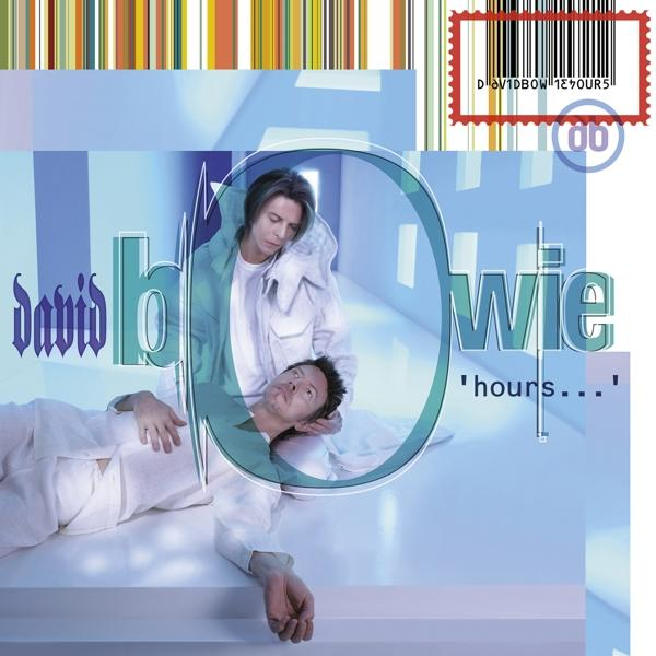 David Bowie Albumcover mit zwei Bildern von Bowie. Der Titel lautet 'hours...'. Barcode rechts sichtbar.