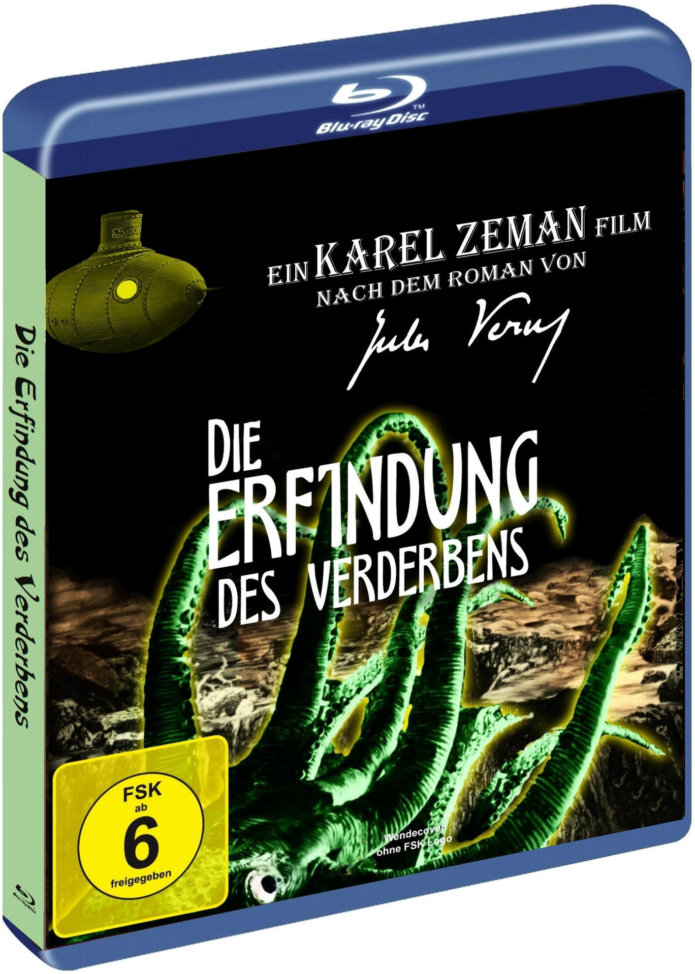 Filmcover mit U-Boot, Tentakeln und Text auf Deutsch. Es ist ein blaues und grünes Gehäuse.