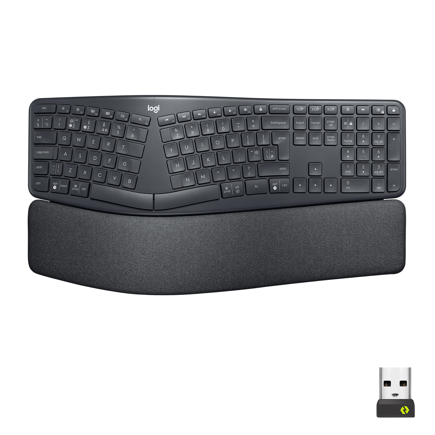 Teclado inalámbrico - Logitech ERGO K860, Bluetooth, RF inalámbrico, Ergonómico, Gris