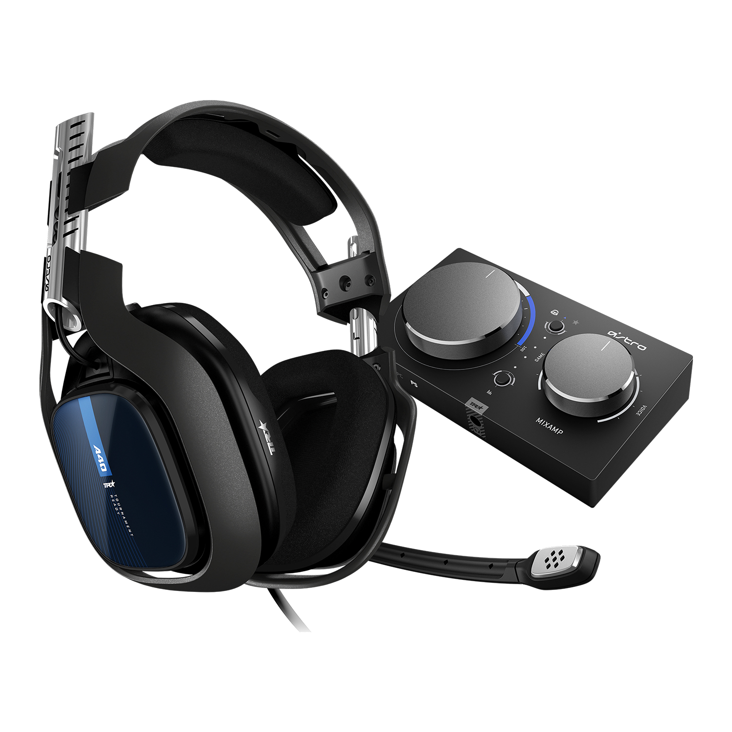 Auriculares gaming - Astro A40 TR, De diadema, Con cable, Para PS4 / PC, Negro y Azul+ MixAmp Pro TR