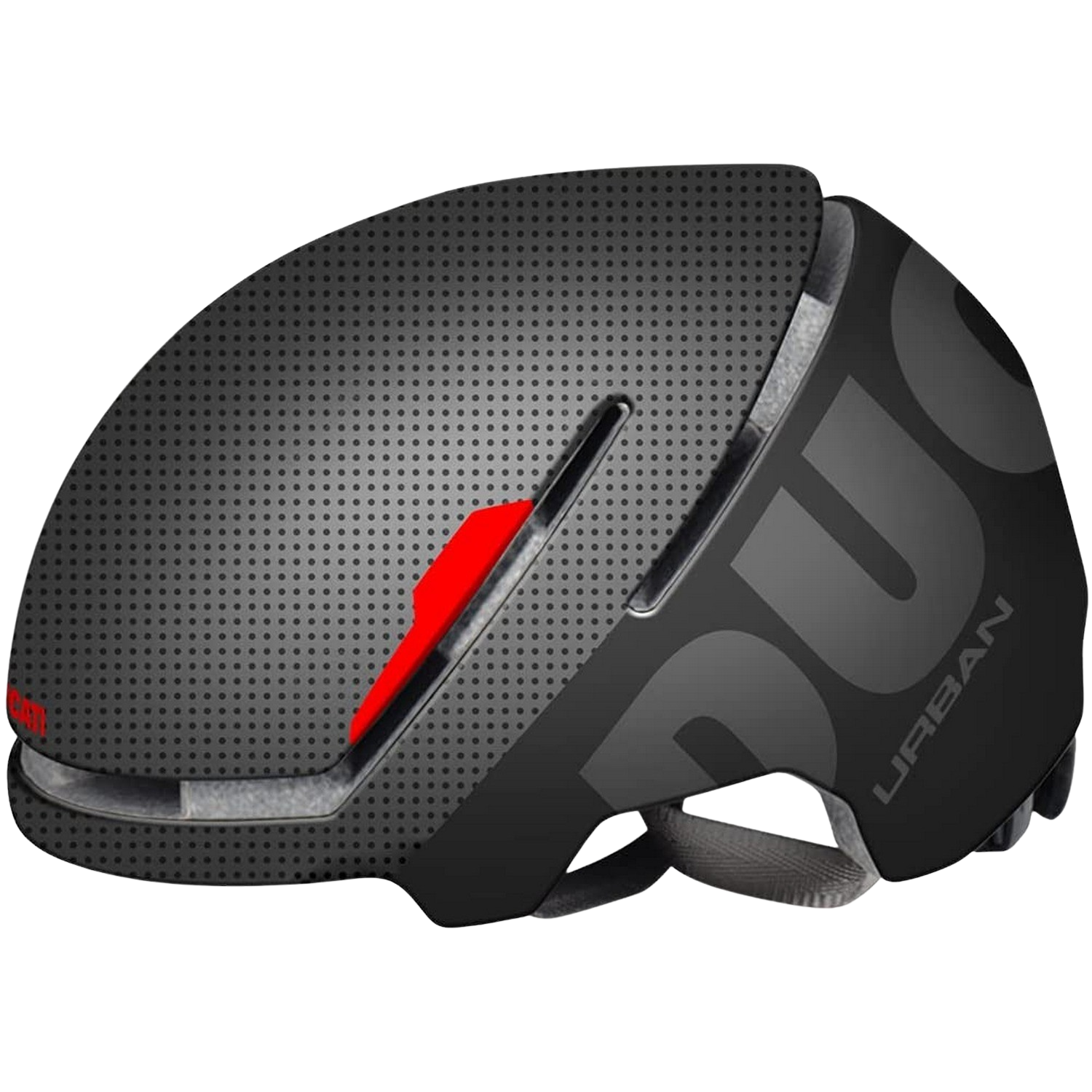 Casco de bicicleta negro. Diseño perforado. Acento rojo. Marca DU Urban.