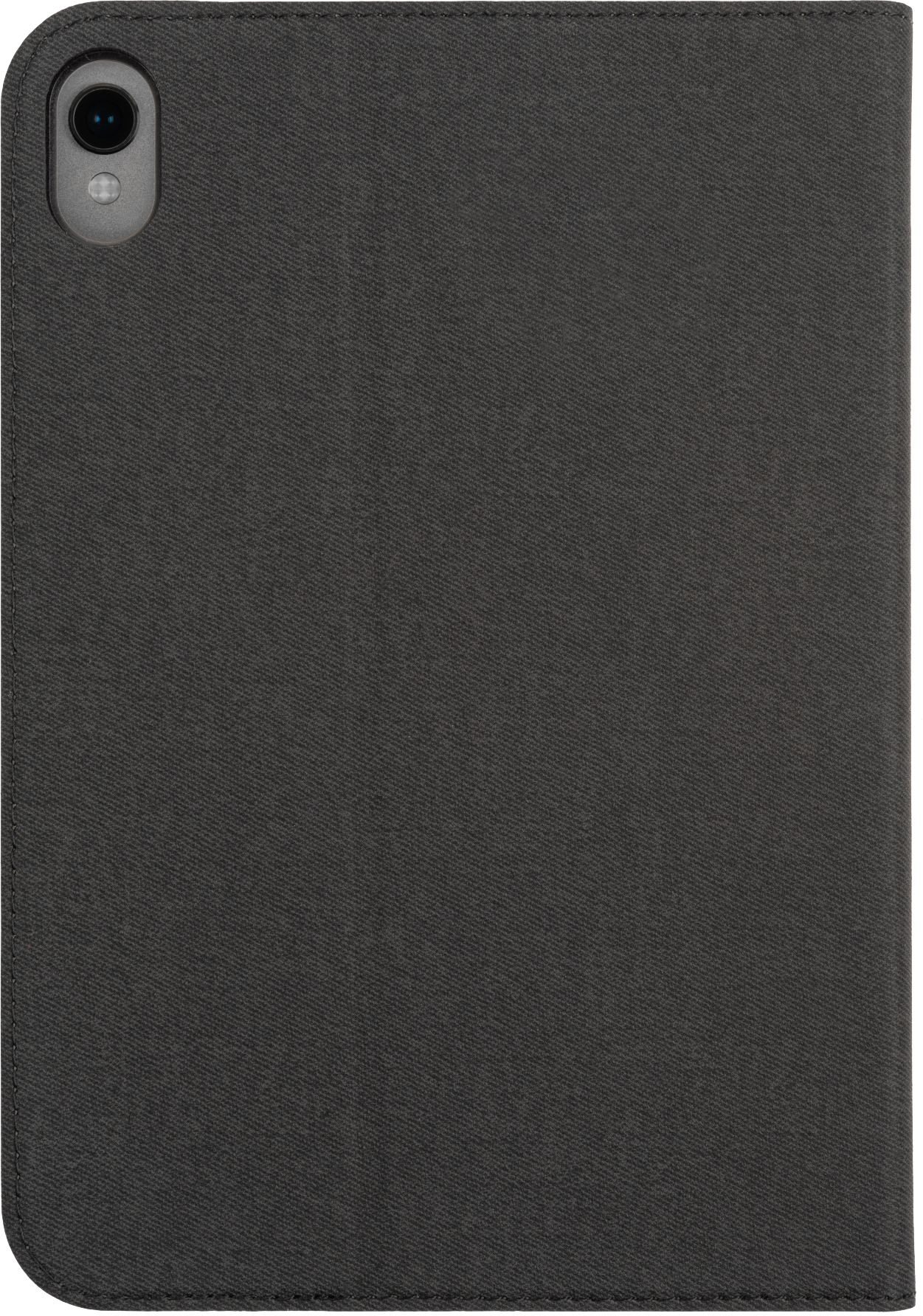 Black iPad case. The case is closed with a camera on the top left corner.