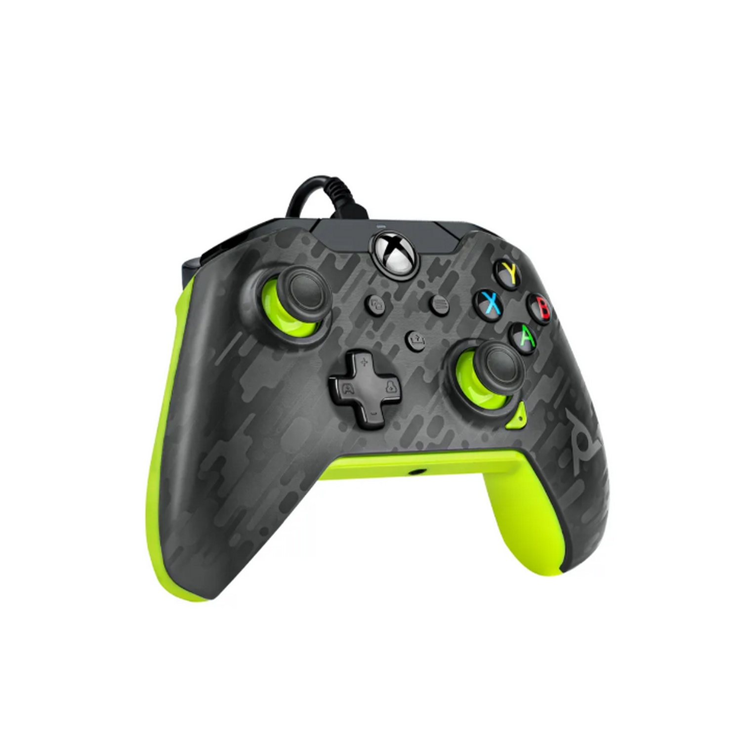 Mando Xbox con detalles verdes, sobre fondo blanco.