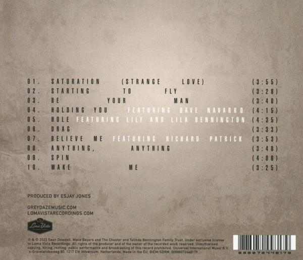 Rückseite einer CD-Hülle mit Titelliste und Credits, hellbrauner Hintergrund.