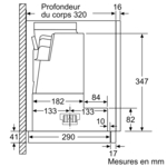A technical drawing showing dimensions of a built-in appliance. Measurements are in millimeters.