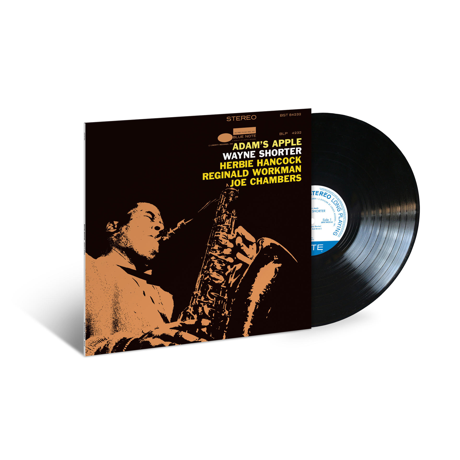 Albumcover von Adam's Apple von Wayne Shorter mit einer Vinyl-Schallplatte.