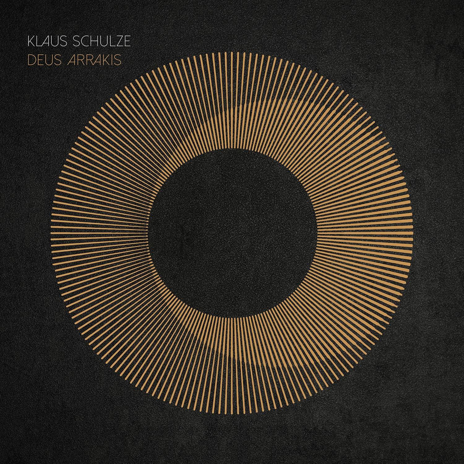 Albumcover, goldener Kreis mit Linien, die von einem schwarzen Zentrum ausgehen, und der Künstlername.