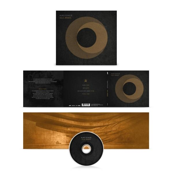 CD-Cover mit geometrischem Design und einer CD mit schwarzer Oberfläche.