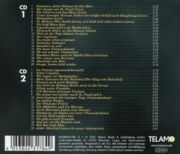 Rückseite eines CD-Covers mit einer Titelliste. Gelbes und grünes Farbschema mit Logo.