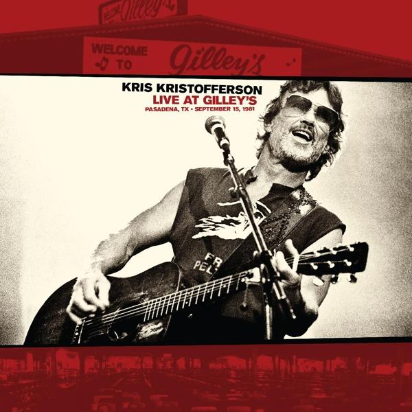 Albumhoes van Kris Kristofferson Live at Gilley's. Man zingt met gitaar.