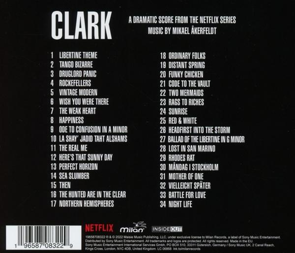 CD-Cover mit einer Liste von Songs aus der Netflix-Serie "Clark".