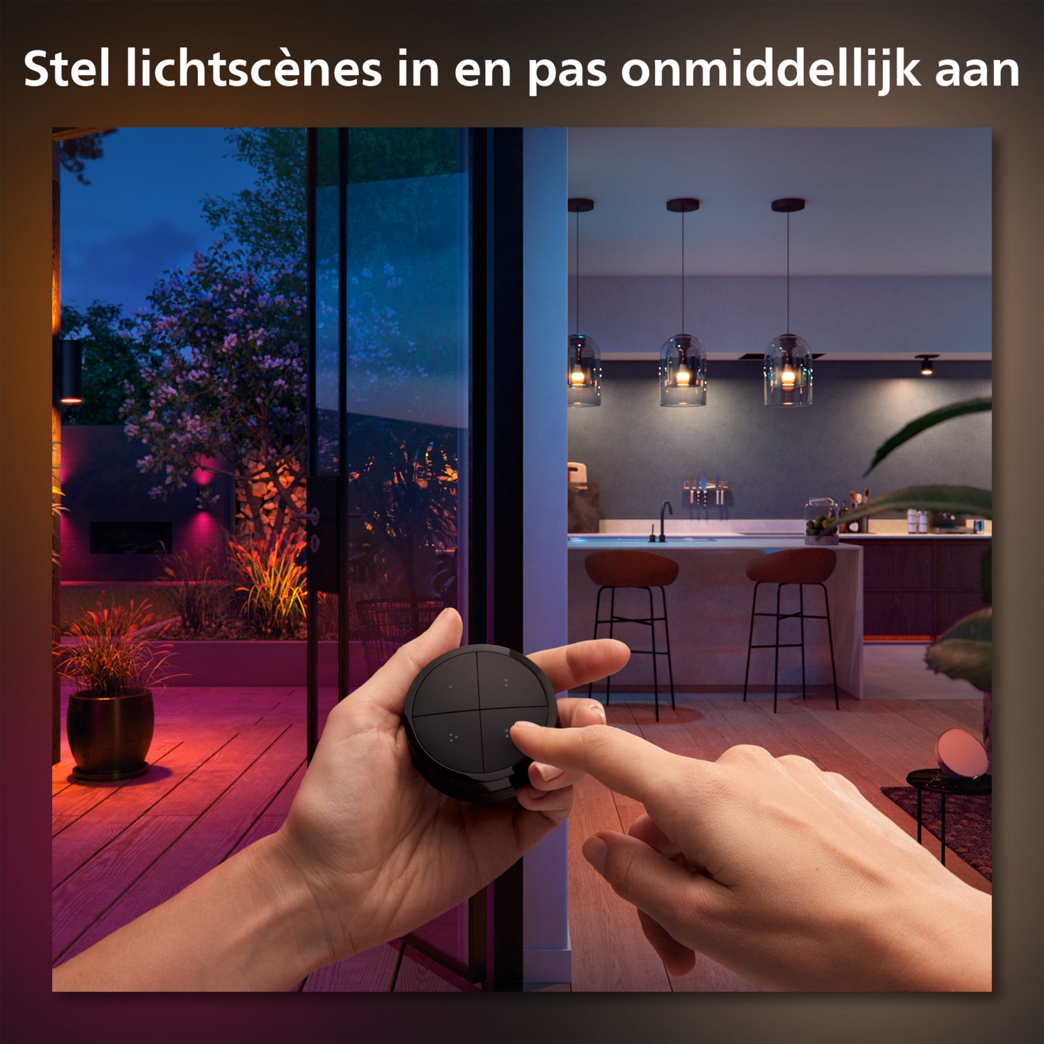 A person's hands holding a smart home controller.