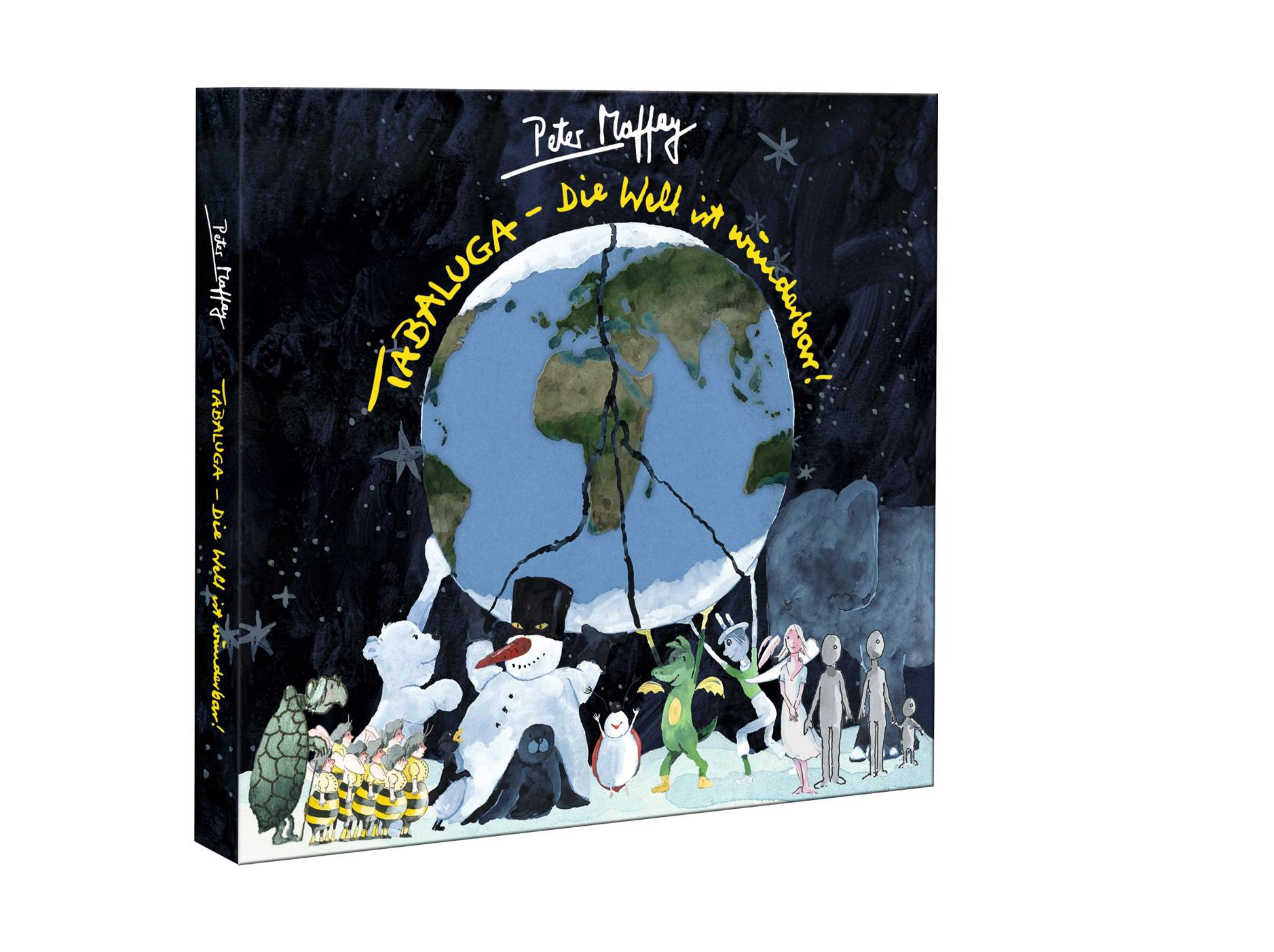Buchcover mit einem Gemälde einer Welt und Figuren.