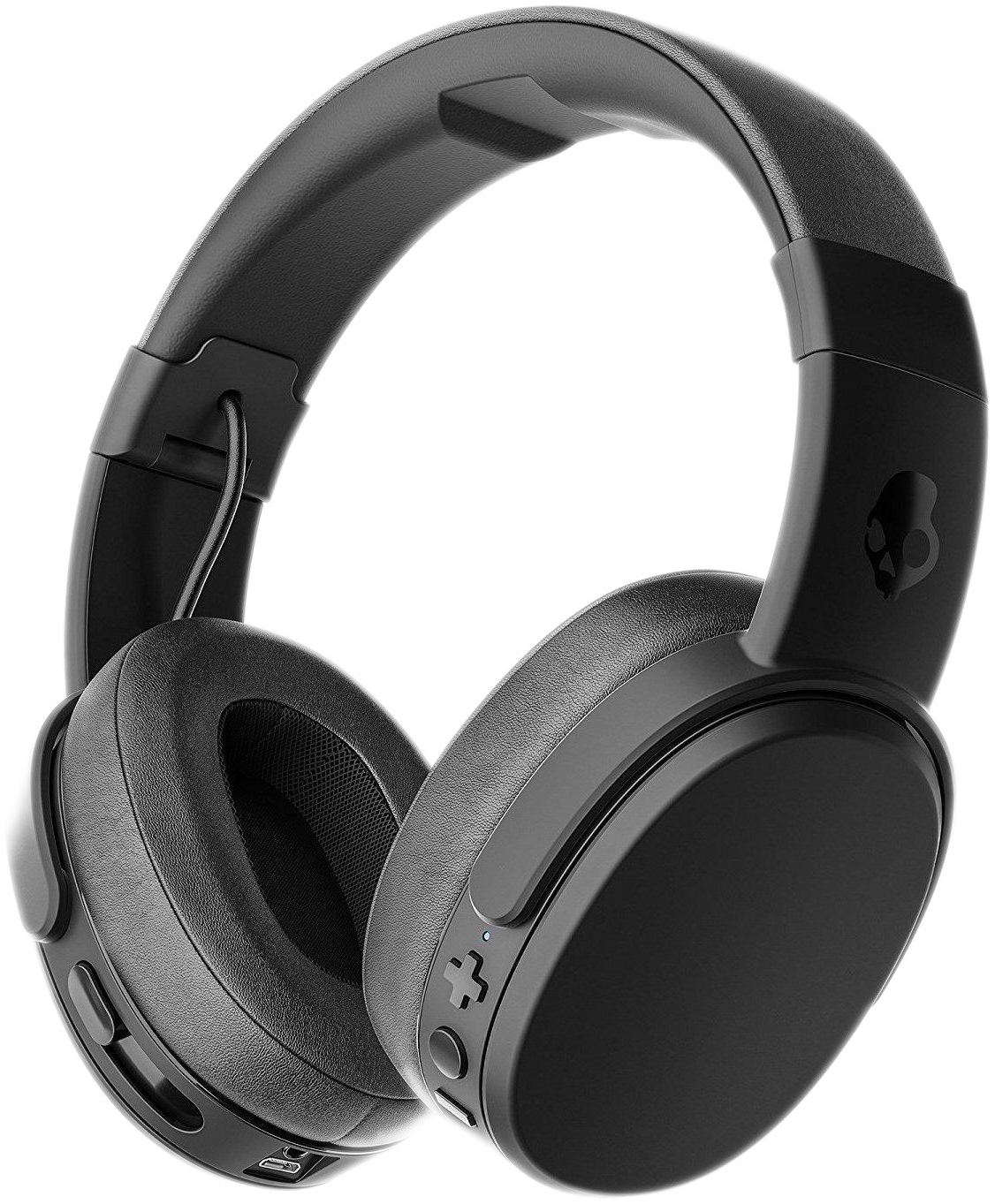Casque Skullcandy noir. Ils ont de grands écouteurs et un bandeau.