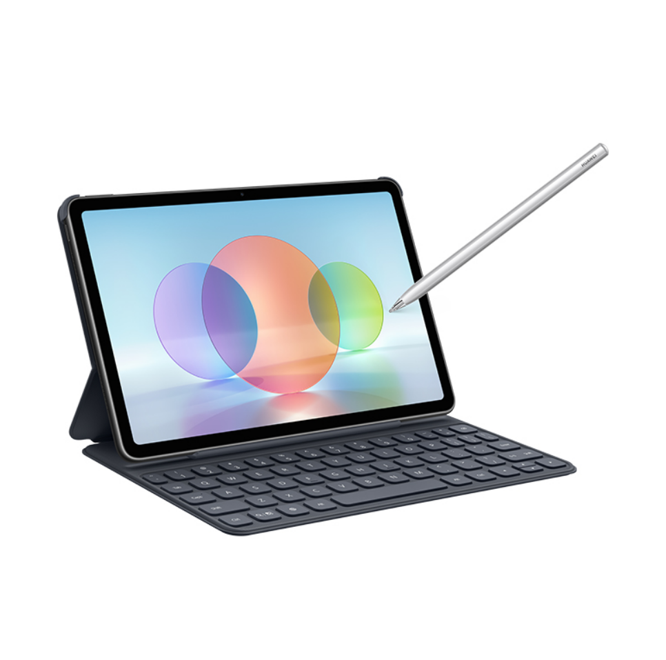 Klavye ve kalemli gri bir tablet.