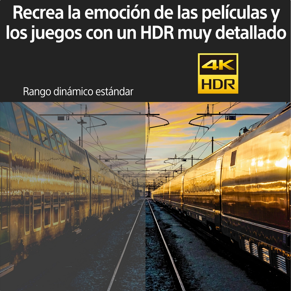 Imagen que compara el rango dinámico estándar con 4K HDR, mostrando trenes.