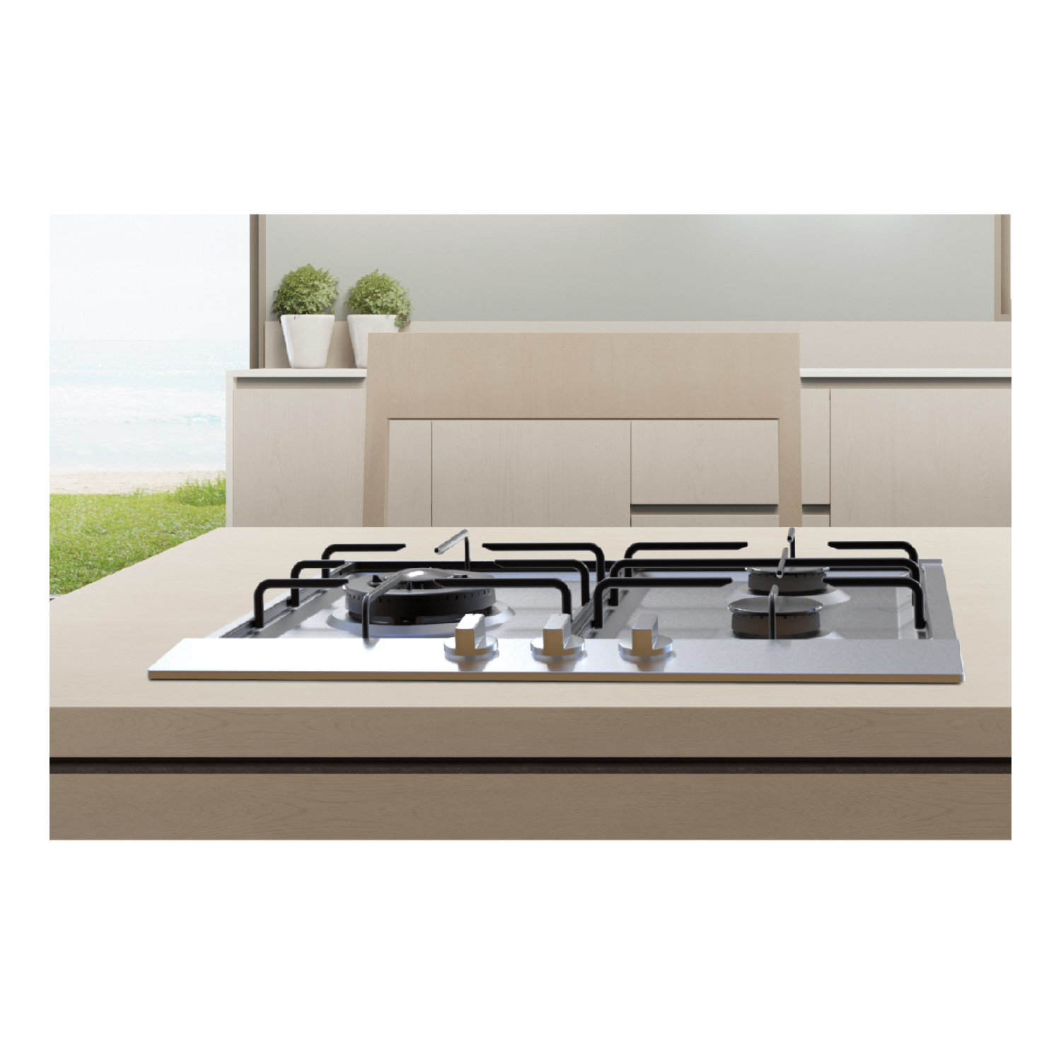 Encimera - Taurus GI3EB, Placa de gas, 6050W, 3 zonas cocción, llama ajustable, quemador triple rápido 3,3kW, válvulas seguridad, acero inoxidable