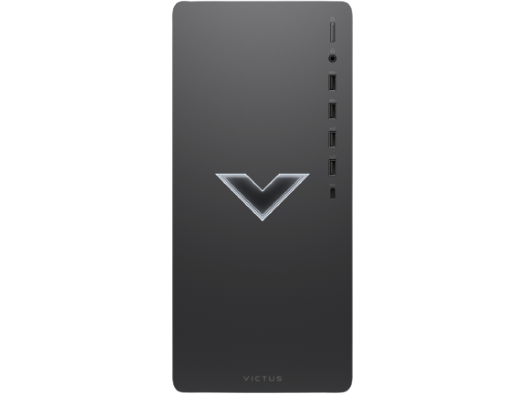 PC HP Victus, frontal negro con logo y puertos.