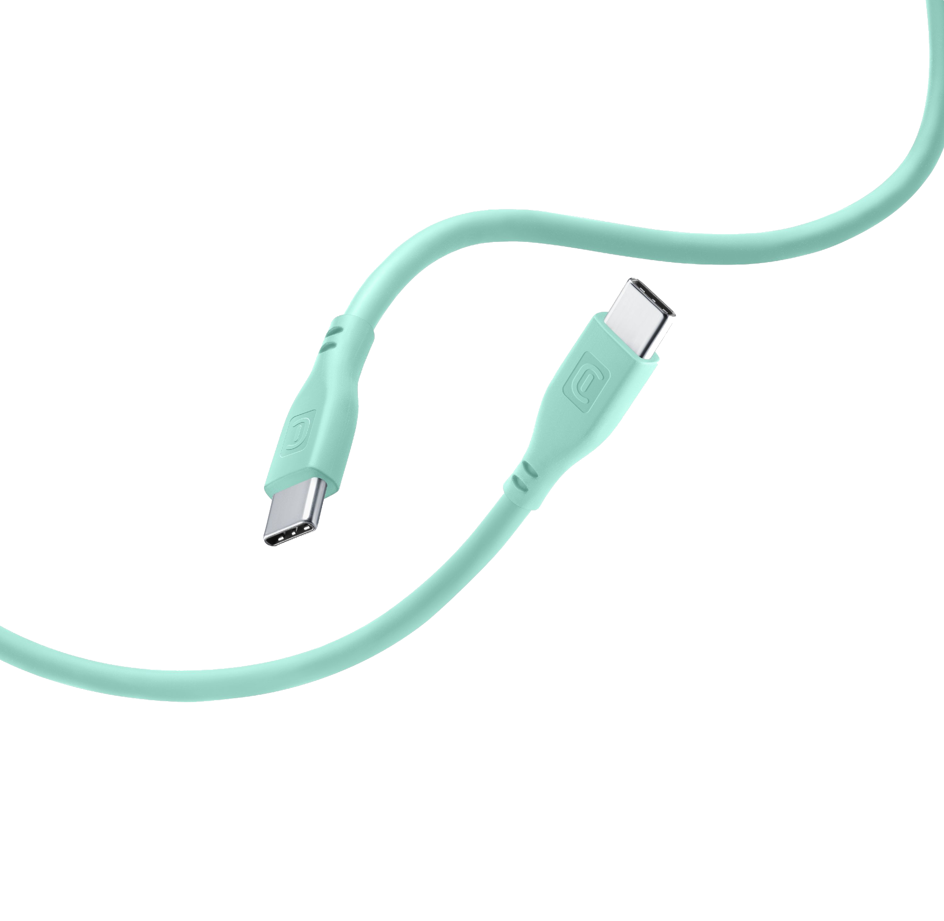 Zwei USB-C-Kabel. Sie sind türkis und haben USB-C-Anschlüsse an beiden Enden.