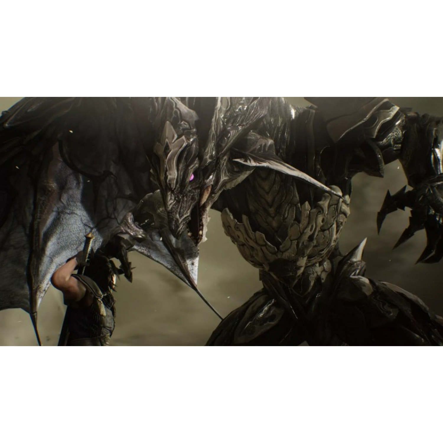 Escena de fantasía oscura. Un guerrero se enfrenta a una criatura monstruosa grande.