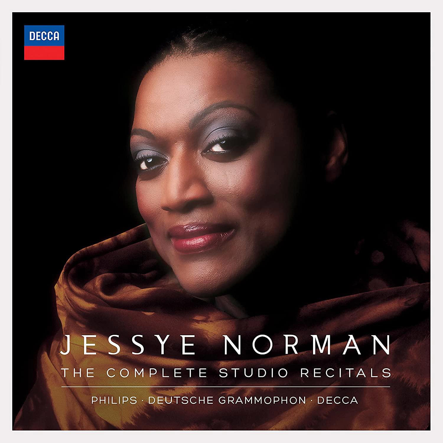 Albumcover. Porträt von Jessye Norman, Text 'Jessye Norman: The Complete Studio Recitals'. Schwarzer Hintergrund.