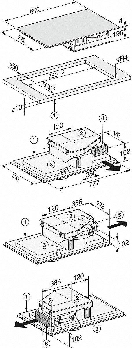 MIELE KMDA 7476 FL, Kochfeld mit Dunstabzug (800 mm breit, 520 mm tief)