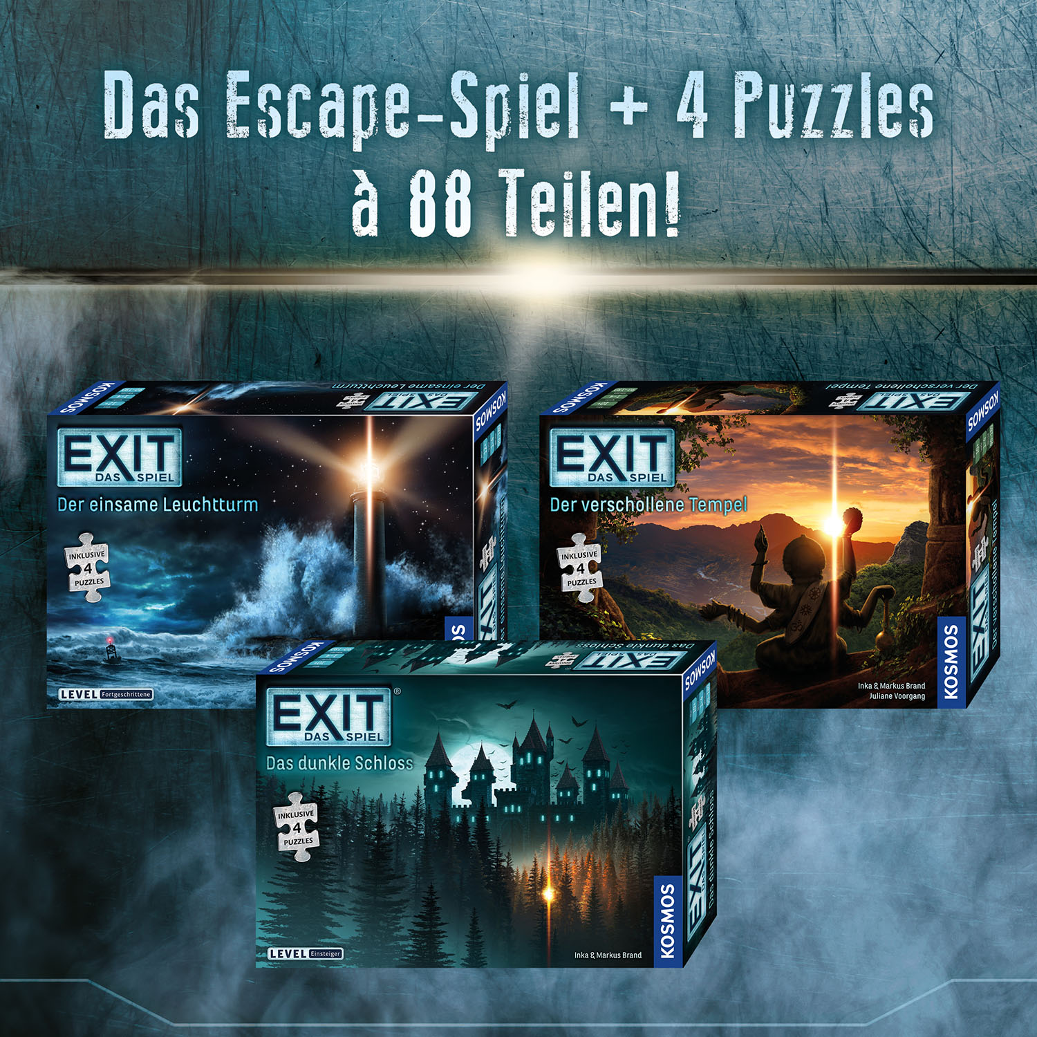 EXIT Escape-Room-Spielboxen: Leuchtturm, Tempel, Schloss.