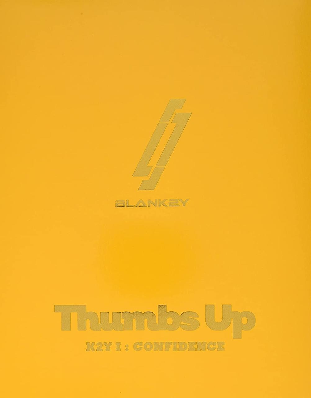 Gelber Hintergrund mit dem Wort 'BLANKEY' und 'Thumbs Up' in silbernem Text.