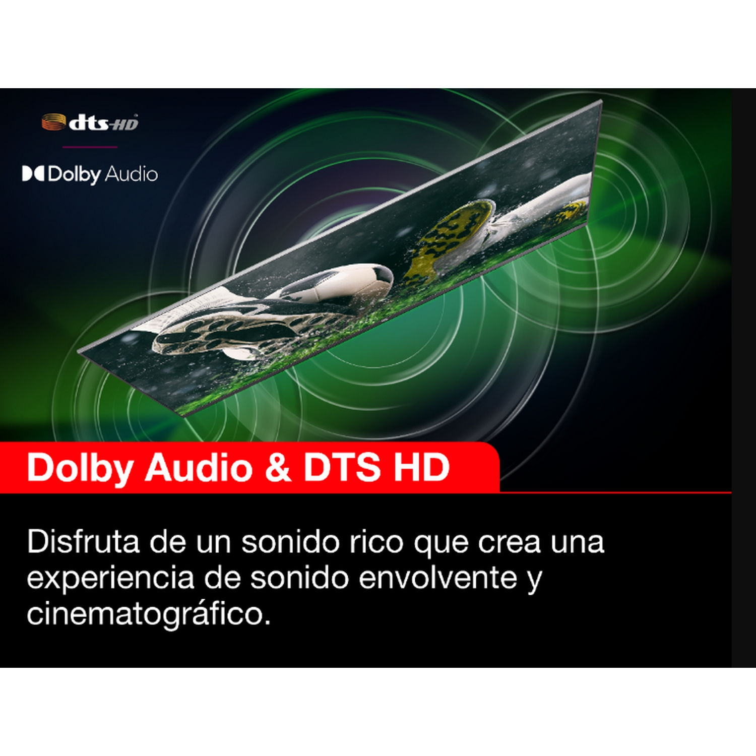 Imagen con texto Dolby Audio & DTS HD. Escena con barco blanco en el agua.