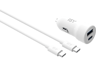 ISY ICC-9000, inkl. 2 m USB-C-Kabel, Kfz-Ladegerät Universal, 5 Volt, Weiß