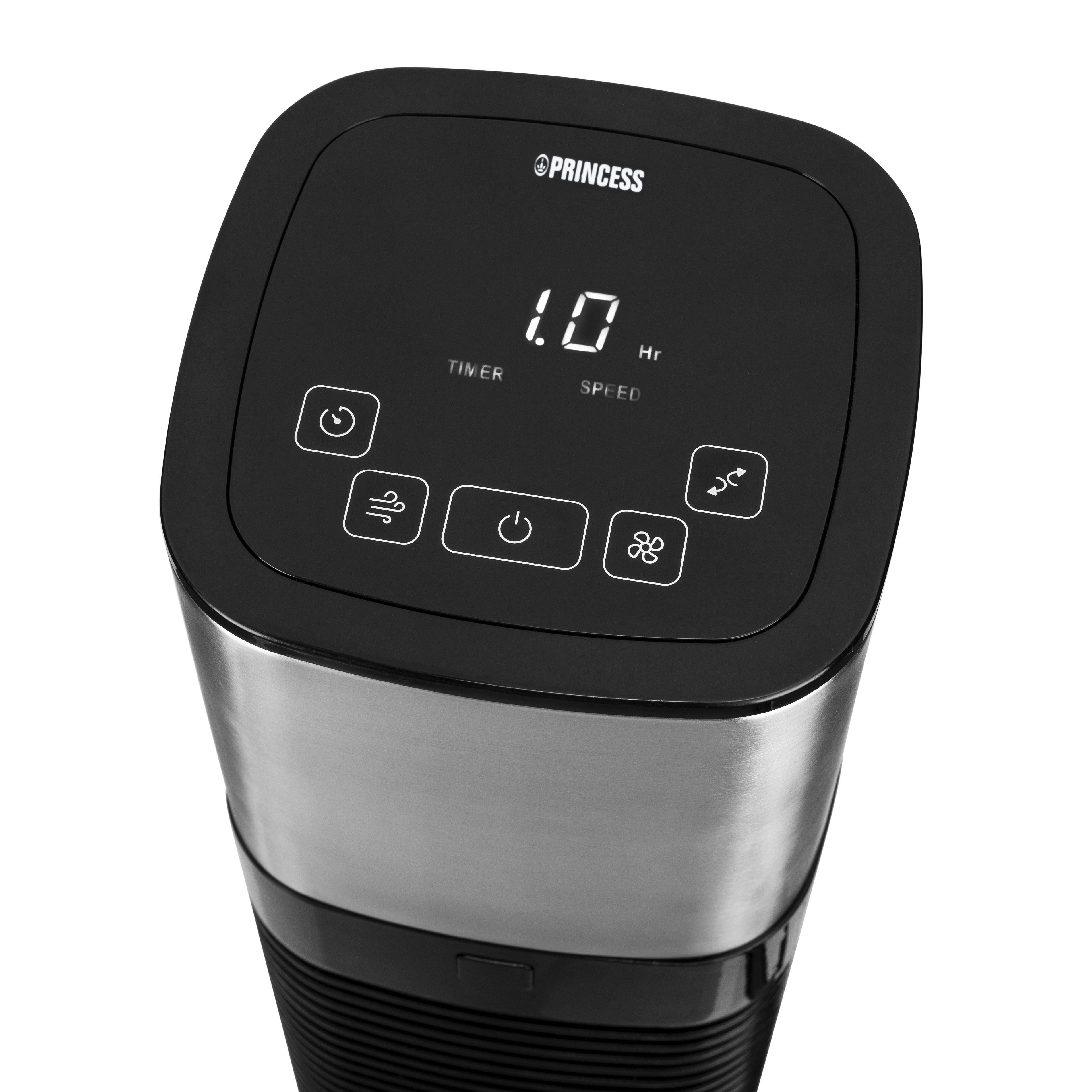 Zilver-zwarte espressomachine met meter, watertank en een 'Best Buy'-sticker.