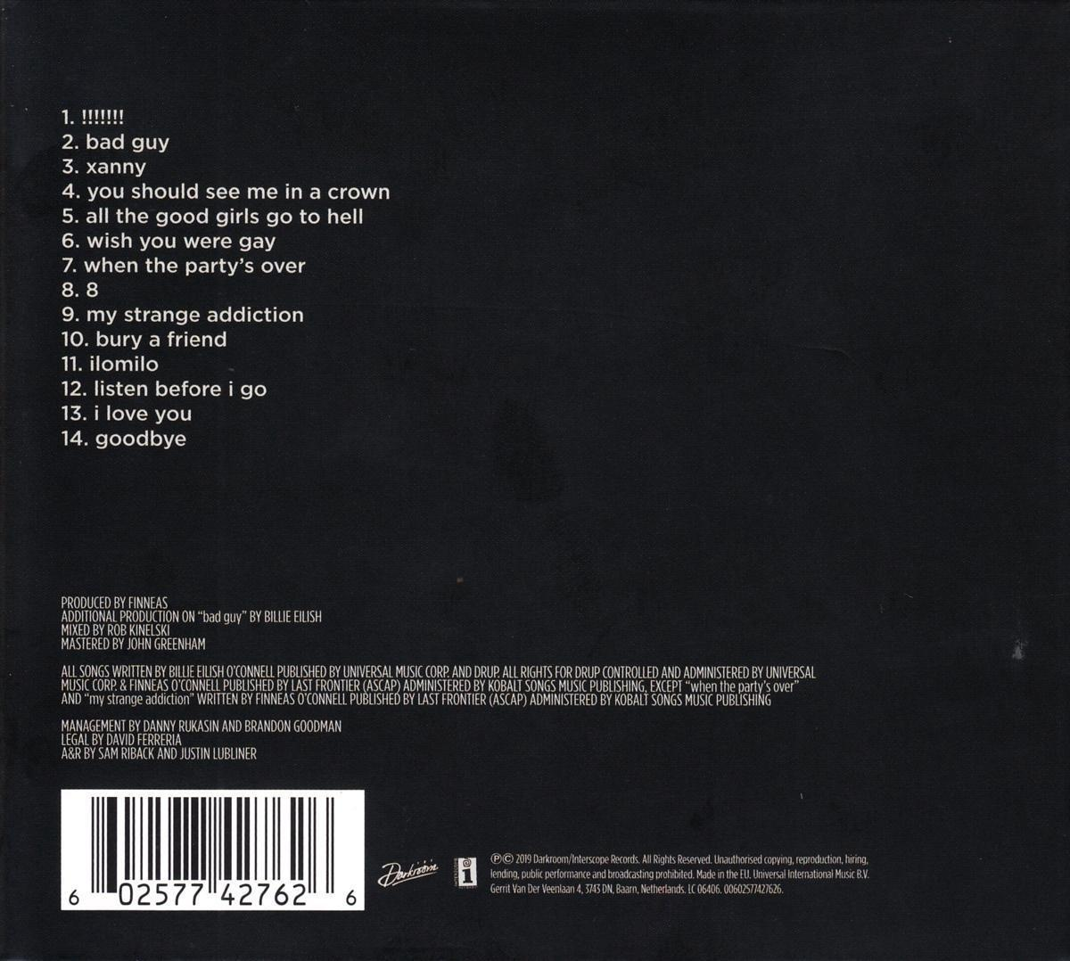 Rückseite einer CD mit Titelliste und Credits, Barcode unten.