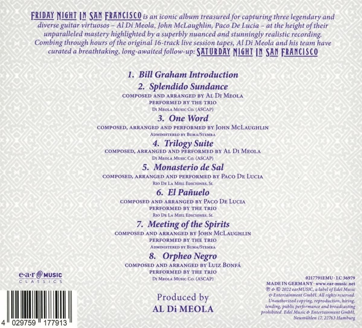 Rückseite eines Albums mit Titelliste und Credits, mit Text und Barcode.
