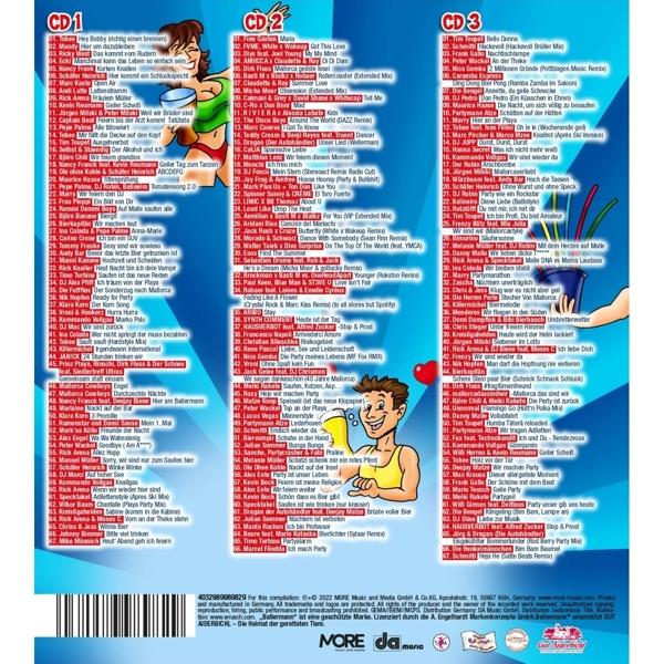 Eine bunte CD-Compilation mit Songlisten und einer Cartoonfigur.