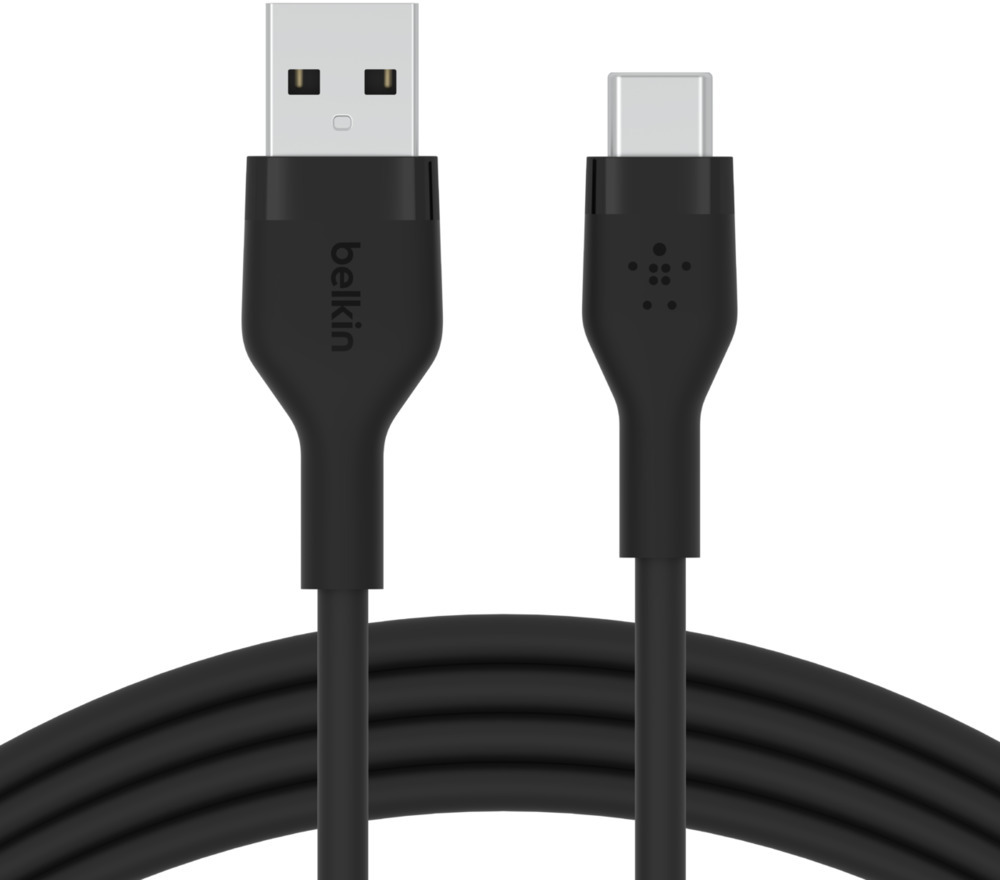 Zwarte Belkin USB-A naar USB-C-kabel met USB-A- en USB-C-connectoren.