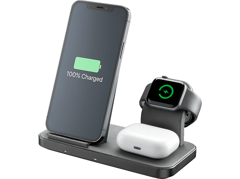 Base de carga  CellularLine Trio Wireless Charger, Para Apple, 20 W, Negro