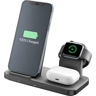 Base de carga - CellularLine Trio Wireless Charger, Para Apple, 20 W, Negro