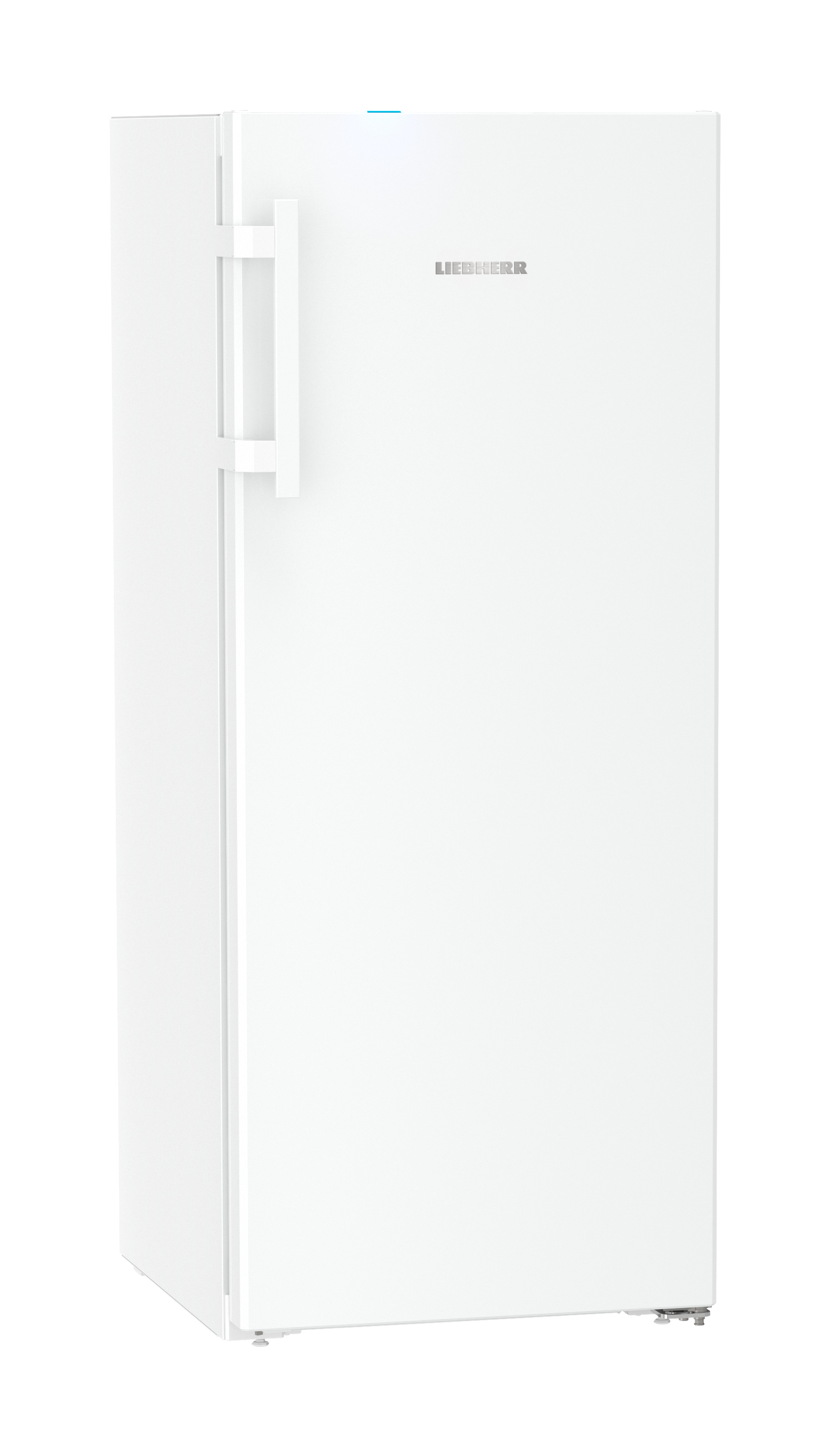 Weißer Liebherr-Kühlschrank. Er hat ein hohes, rechteckiges Design und einen langen Griff an der Tür.