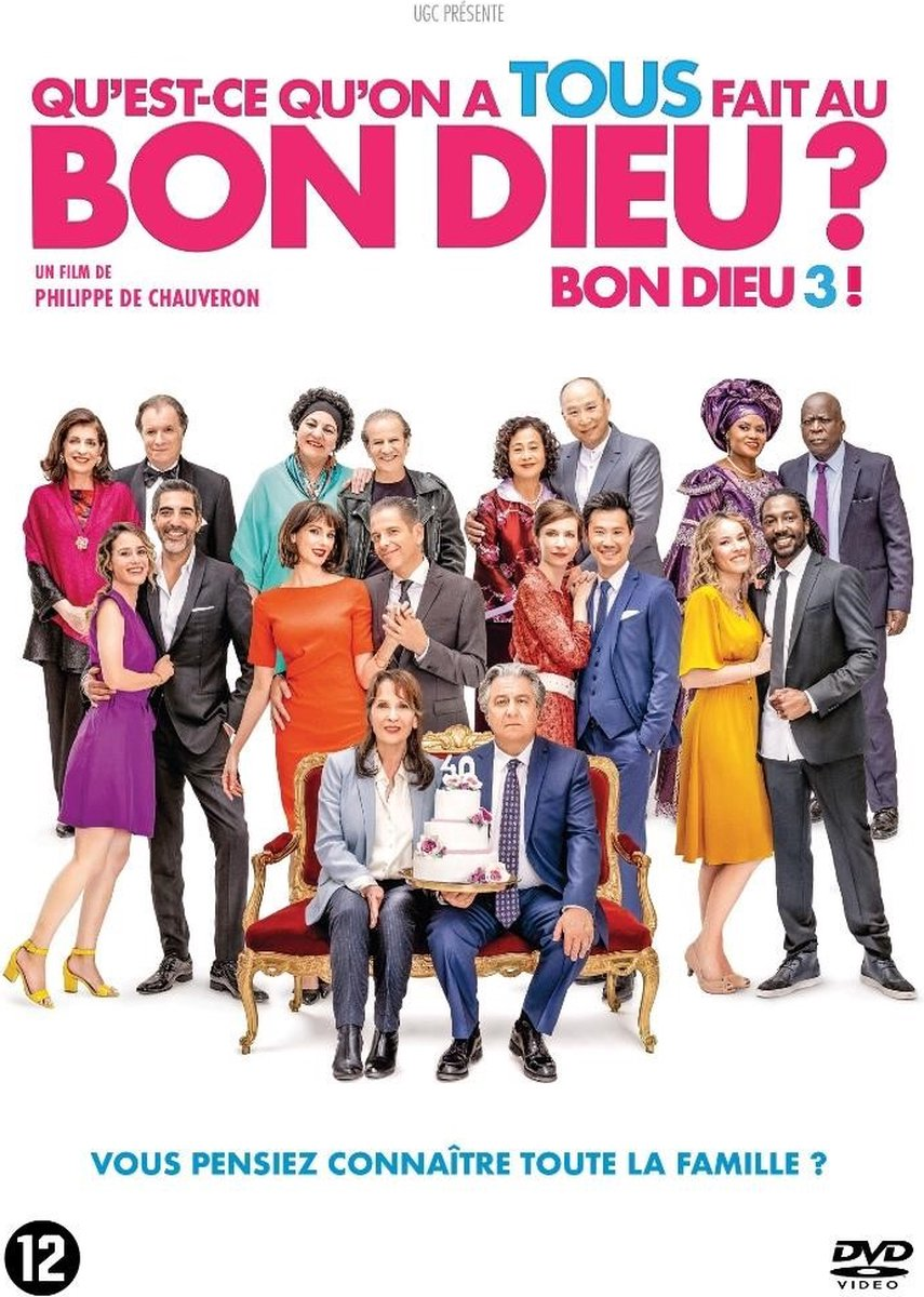 Filmposter met een groep mensen. De titel is roze, met een blauwe achtergrond.
