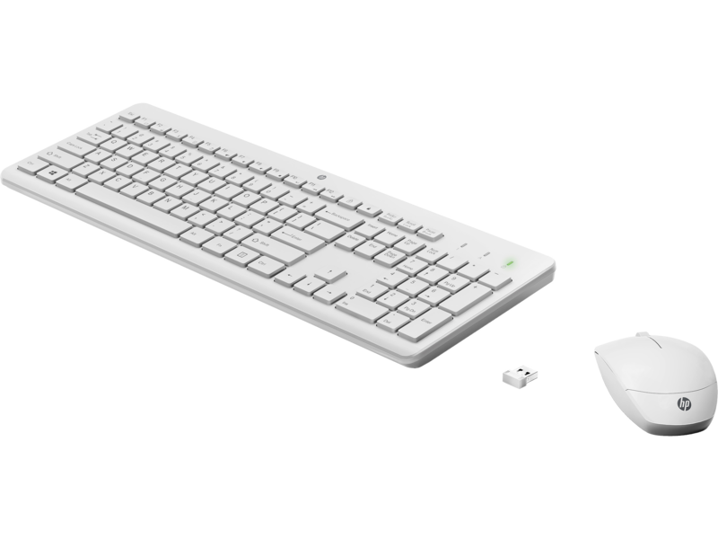 USB alıcılı beyaz klavye ve fare seti.