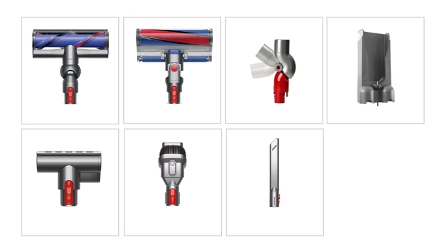 Varios accesorios de aspiradora, que muestran diferentes formas y tamaños.