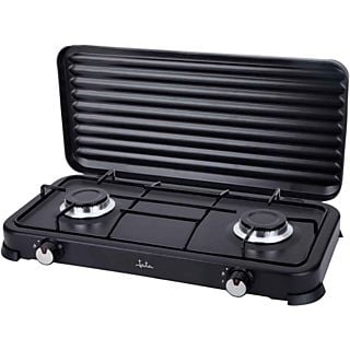 Cocina de gas - Jata JECG2702, 2 zonas, Para gases licuados propano y butano, Portátil, Tapa, 59.5 cm, Negro