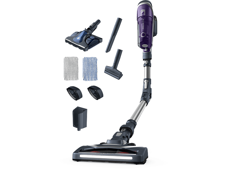Aspirador escoba | Rowenta RH9681WO X-Force Flex 8.60, 22 V, 185 W, 0.55 L, Tubo flexible, System LED, Autonomía Cabezal Aqua, Púrpura